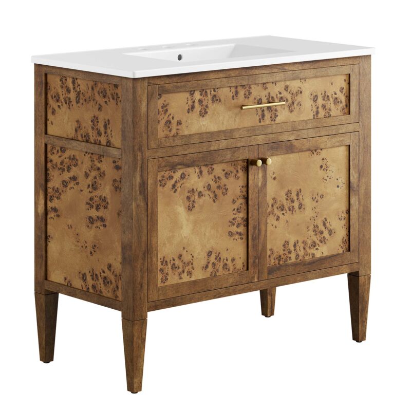 Elysian 36″ Wood Bathroom Vanity, White / Brown