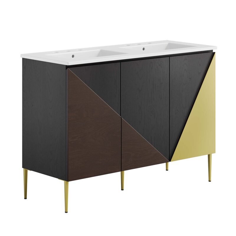 Alchemist 48″ Double Sink Bathroom Vanity, White / Black