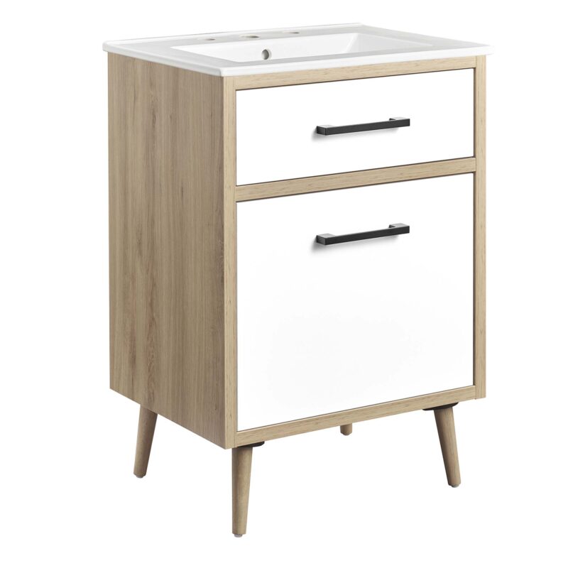 Maverick 24″ Bathroom Vanity, White / Oak
