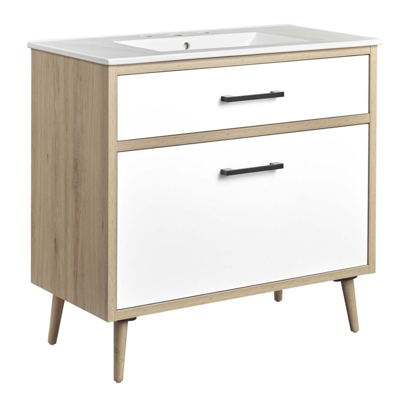 Maverick 36″ Bathroom Vanity, White / Oak