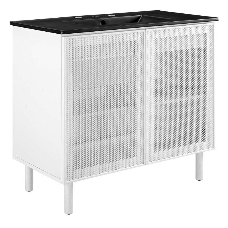 Calla 36″ Perforated Metal Bathroom Vanity, Black / White
