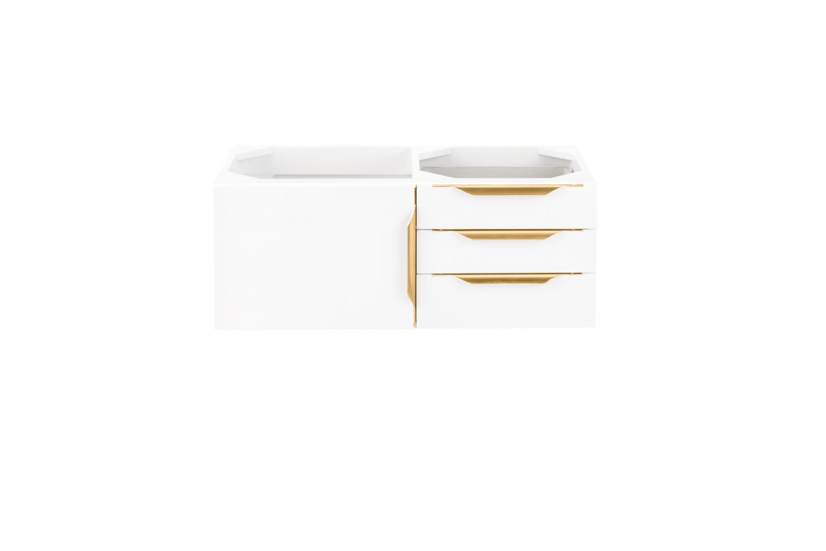 Columbia 36" Single Wall Mount Vanity Cabinet, Glossy White, Radiant Gold