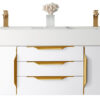 Columbia 59" Double Wall Mount Vanity, Glossy White, Radiant Gold w/ Glossy White Composite Stone Top