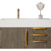 Columbia 36" Single Wall Mount Vanity, Ash Gray, Radiant Gold w/ Glossy White Composite Stone Top