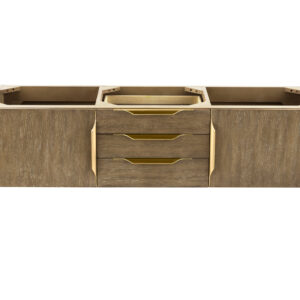 Columbia 59" Double Wall Mount Vanity Cabinet, Latte Oak, Radiant Gold