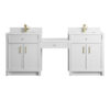 Bellshire 84" Dual Vanity Set with 24" Make-Up Counter, Bright White w/Single Hole 3 cm White Zeus Silestone Top & Backsplash