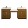 Bellshire 84" Dual Vanity Set with 24" Make-Up Counter, Honey Oak w/Single Hole 3 cm White Zeus Silestone Top & Backsplash
