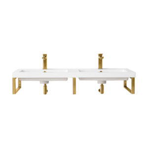 Three Boston 18" Wall Brackets, Radiant Gold w/ 47" White Glossy Composite Stone Top