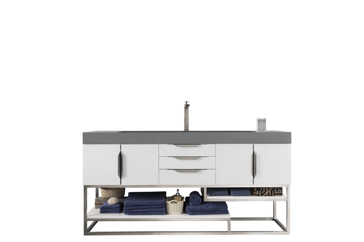 Columbia 72" Single Vanity, Glossy White w/ Dusk Grey Glossy Composite Stone Top
