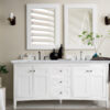 Palisades 72" Double Vanity, Bright White w/ 3 CM Carrara Marble Top
