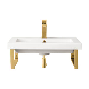 Two Boston 18" Wall Brackets, Radiant Gold w/ 23.6" White Glossy Composite Stone Top