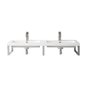 Three Boston 18" Wall Brackets, Brushed Nickel w/ 47" White Glossy Composite Stone Top