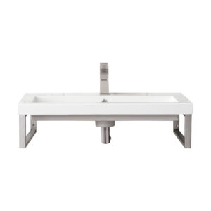 Two Boston 15.25" Wall Brackets, Brushed Nickel w/ 31.5" White Glossy Composite Stone Top