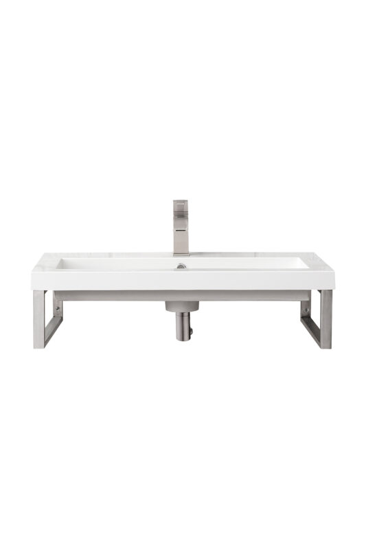 Two Boston 15.25" Wall Brackets, Brushed Nickel w/ 31.5" White Glossy Composite Stone Top