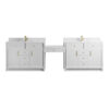 Bellshire 120" Dual Vanity Set with 24" Make-Up Counter, Bright White w/Single Hole 3 cm White Zeus Silestone Top & Backsplash