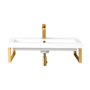 Two Boston 15.25" Wall Brackets, Radiant Gold w/ 31.5" White Glossy Composite Stone Top