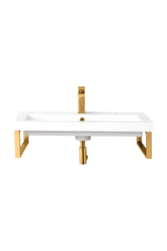 Two Boston 15.25" Wall Brackets, Radiant Gold w/ 31.5" White Glossy Composite Stone Top