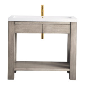 Brooklyn 39.5" Single Console Vanity, Platinum Ash w/ White Glossy Composite Stone Top