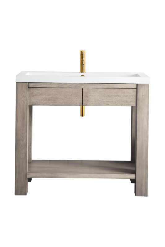 Brooklyn 39.5" Single Console Vanity, Platinum Ash w/ White Glossy Composite Stone Top