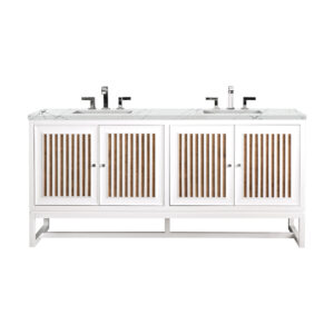 Athens 72" Double Vanity, Glossy White w/ 3 CM Ethereal Noctis Top