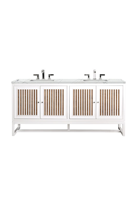 Athens 72" Double Vanity, Glossy White w/ 3 CM Ethereal Noctis Top