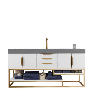 Columbia 72" Single Vanity, Glossy White, Radiant Gold w/ Dusk Grey Glossy Composite Stone Top