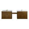 Bellshire 120" Dual Vanity Set with 24" Make-Up Counter, Honey Oak w/Single Hole 3 cm White Zeus Silestone Top & Backsplash