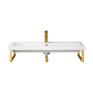 Two Boston 15.25" Wall Brackets, Radiant Gold w/ 39.5" White Glossy Composite Stone Top