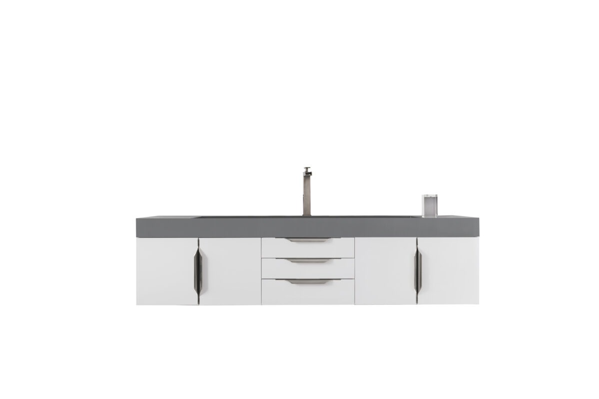 Mercer Island 72" Single Vanity, Glossy White w/ Dusk Grey Glossy Composite Stone Top