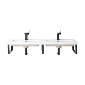 Three Boston 18" Wall Brackets, Matte Black w/ 47" White Glossy Composite Stone Top