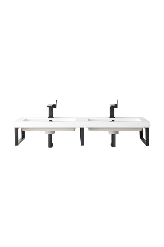 Three Boston 18" Wall Brackets, Matte Black w/ 47" White Glossy Composite Stone Top