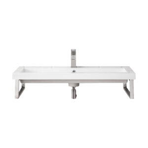 Two Boston 15.25" Wall Brackets, Brushed Nickel w/ 39.5" White Glossy Composite Stone Top