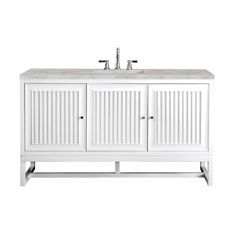 Athens 60" Single Vanity, Glossy White w/ 3 CM Victorian Silver Silestone Top