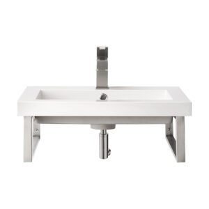 Two Boston 18" Wall Brackets, Brushed Nickel w/ 23.6" White Glossy Composite Stone Top