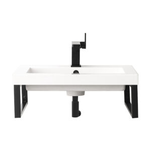 Two Boston 18" Wall Brackets, Matte Black w/ 23.6" White Glossy Composite Stone Top