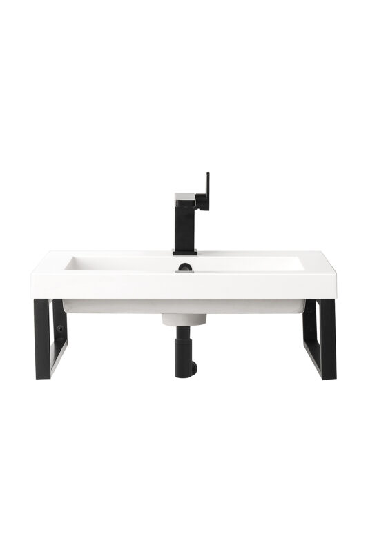 Two Boston 18" Wall Brackets, Matte Black w/ 23.6" White Glossy Composite Stone Top