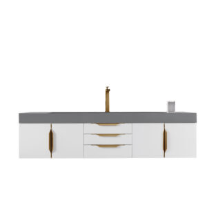 Mercer Island 72" Single Vanity, Glossy White, Radiant Gold w/ Dusk Grey Glossy Composite Stone Top