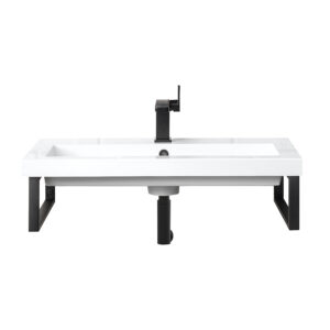 Two Boston 15.25" Wall Brackets, Matte Black w/ 31.5" White Glossy Composite Stone Top