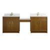 Bellshire 96" Dual Vanity Set with 24" Make-Up Counter, Honey Oak w/Single Hole 3 cm White Zeus Silestone Top & Backsplash